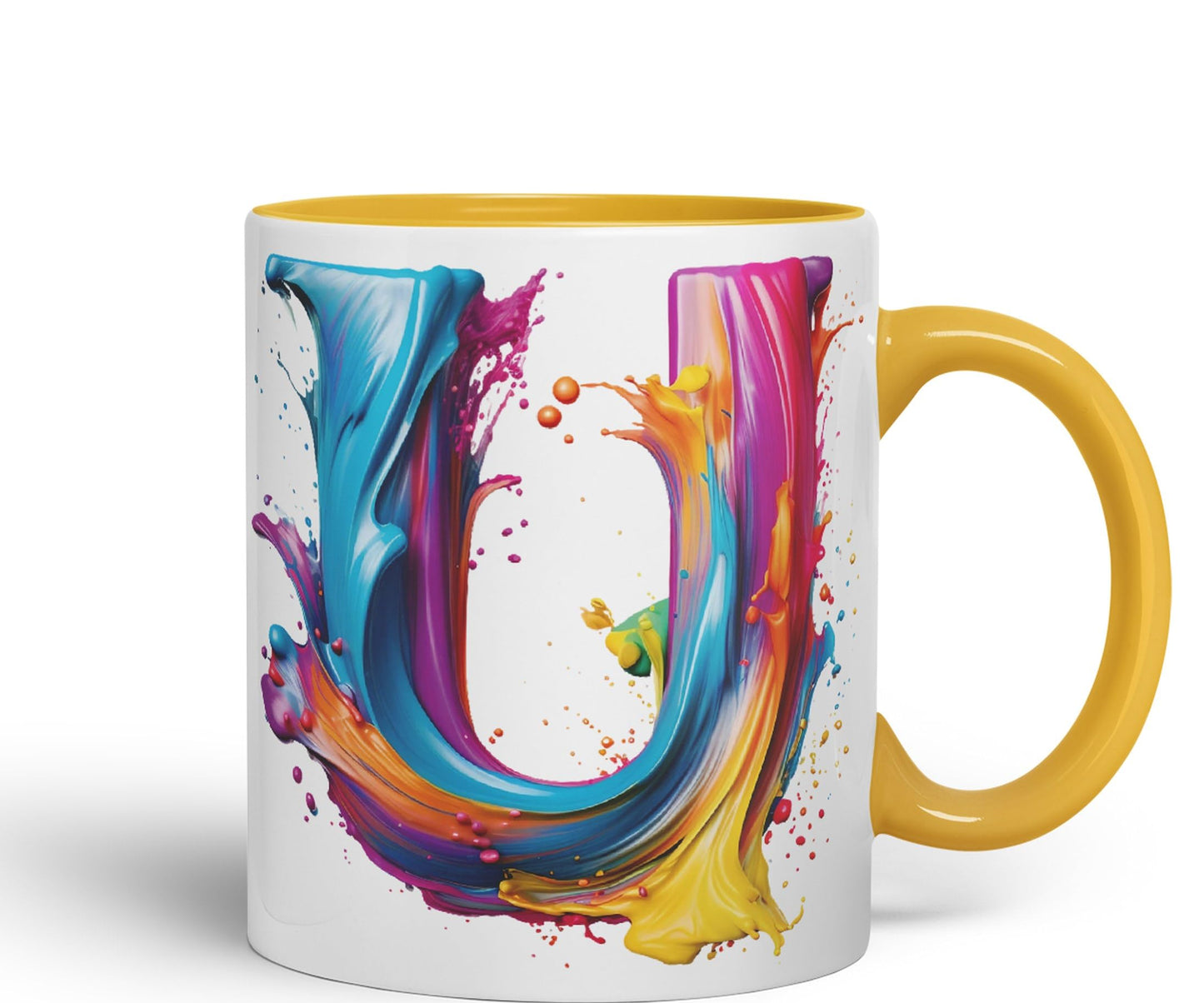 Letter U mug, Alphabet Letter U Monogram watercolour Ceramic Coloured Mug Cup for Tea Coffee Hot brew 330ml 11Oz Gift