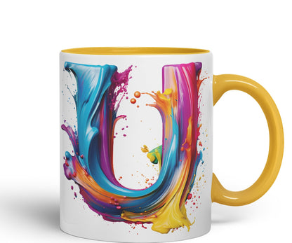 Letter U mug, Alphabet Letter U Monogram watercolour Ceramic Coloured Mug Cup for Tea Coffee Hot brew 330ml 11Oz Gift