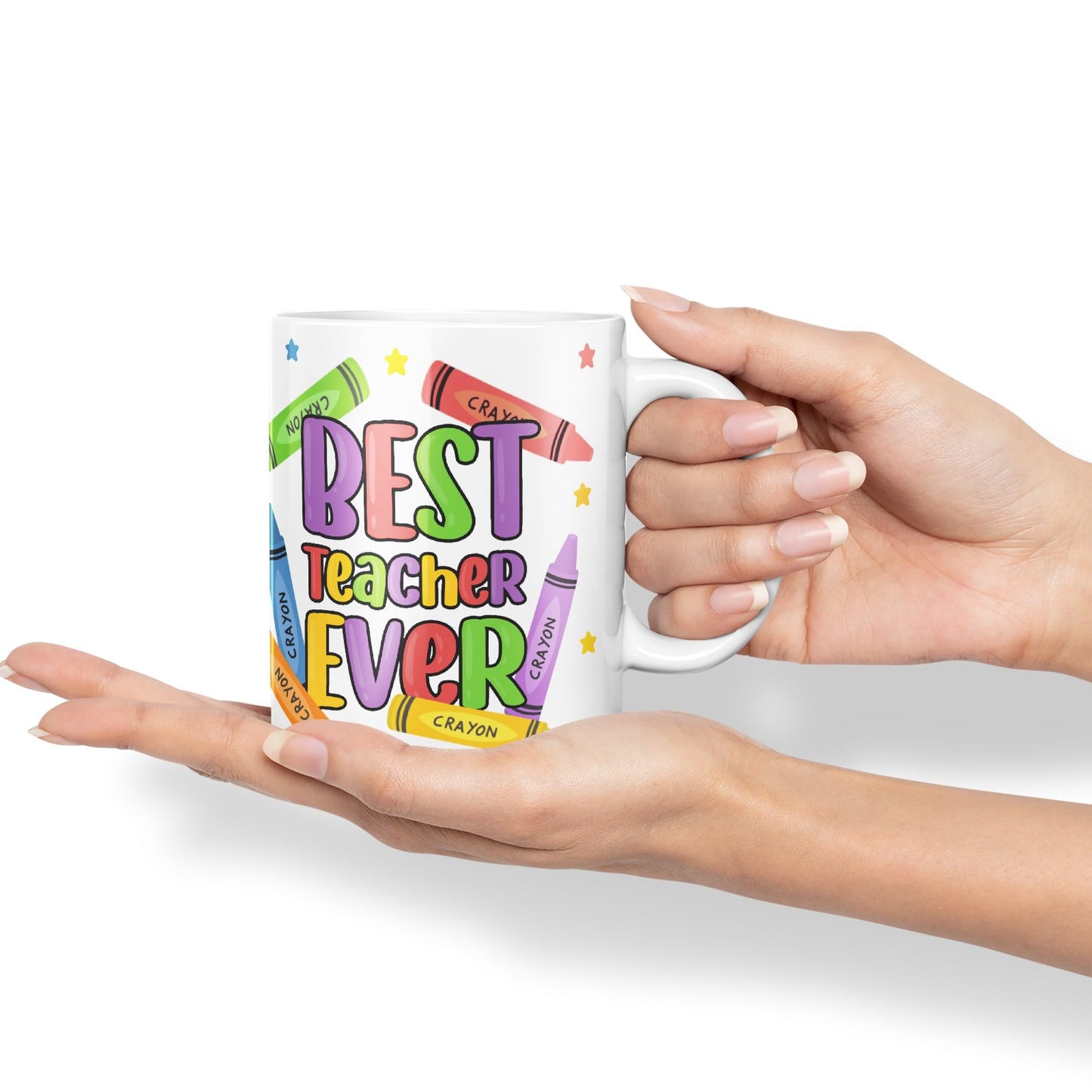 Vixar Best Teacher Ever Crayons, Ceramic 330 ml 11oz Coloured Mug Cup, Teacher Gift from Kids, School Gift, end of Year for Coffee Tea (T5)