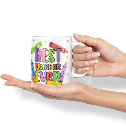 Vixar Best Teacher Ever Crayons, Ceramic 330 ml 11oz Coloured Mug Cup, Teacher Gift from Kids, School Gift, end of Year for Coffee Tea (T5)