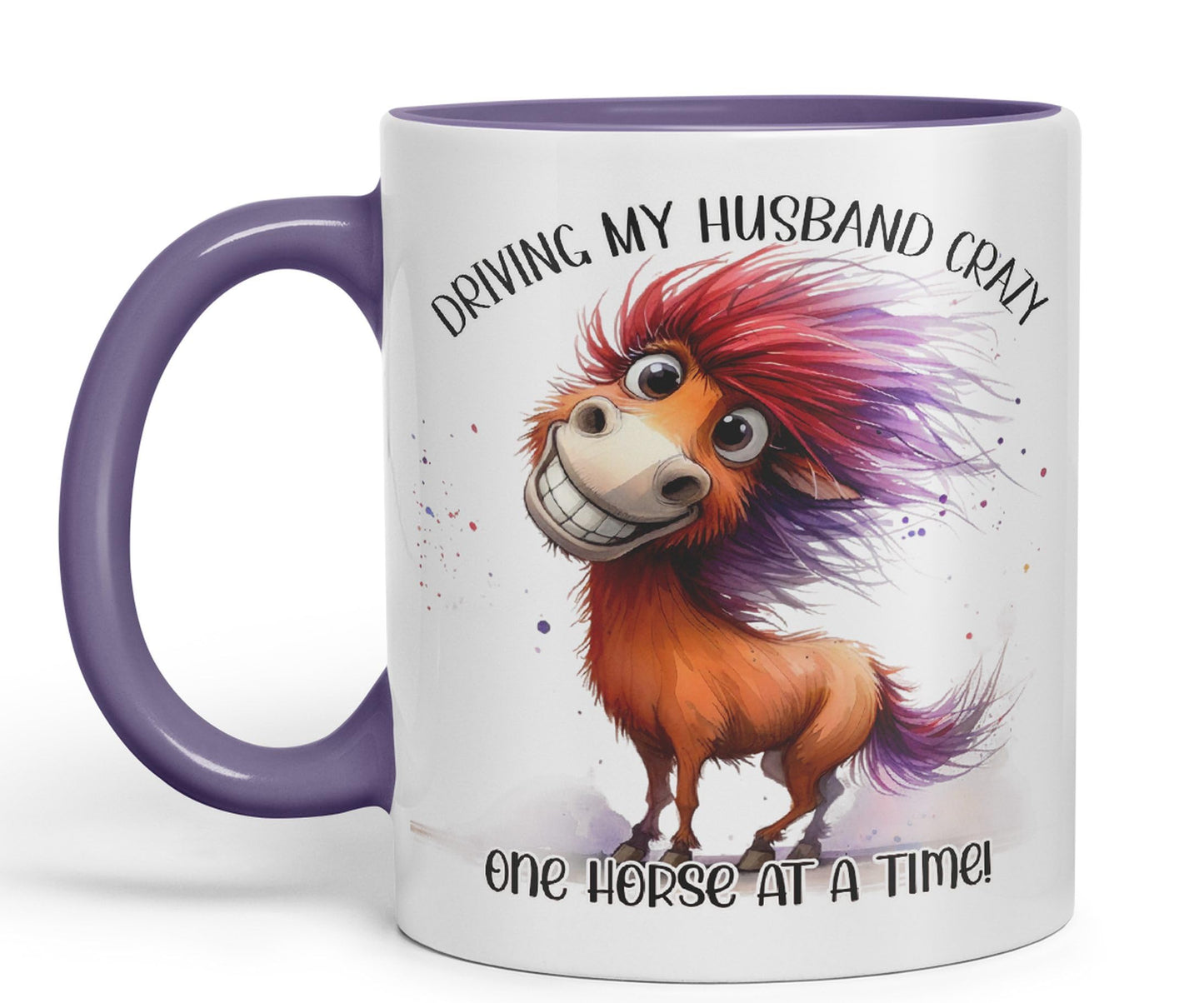 Driving My Husband Crazy, One Horse at at a Time Joke sarkasm Sarcastic Ceramic Coloured Mug Cup for Tea Coffee Hot Brew 330ml 11Oz Gift