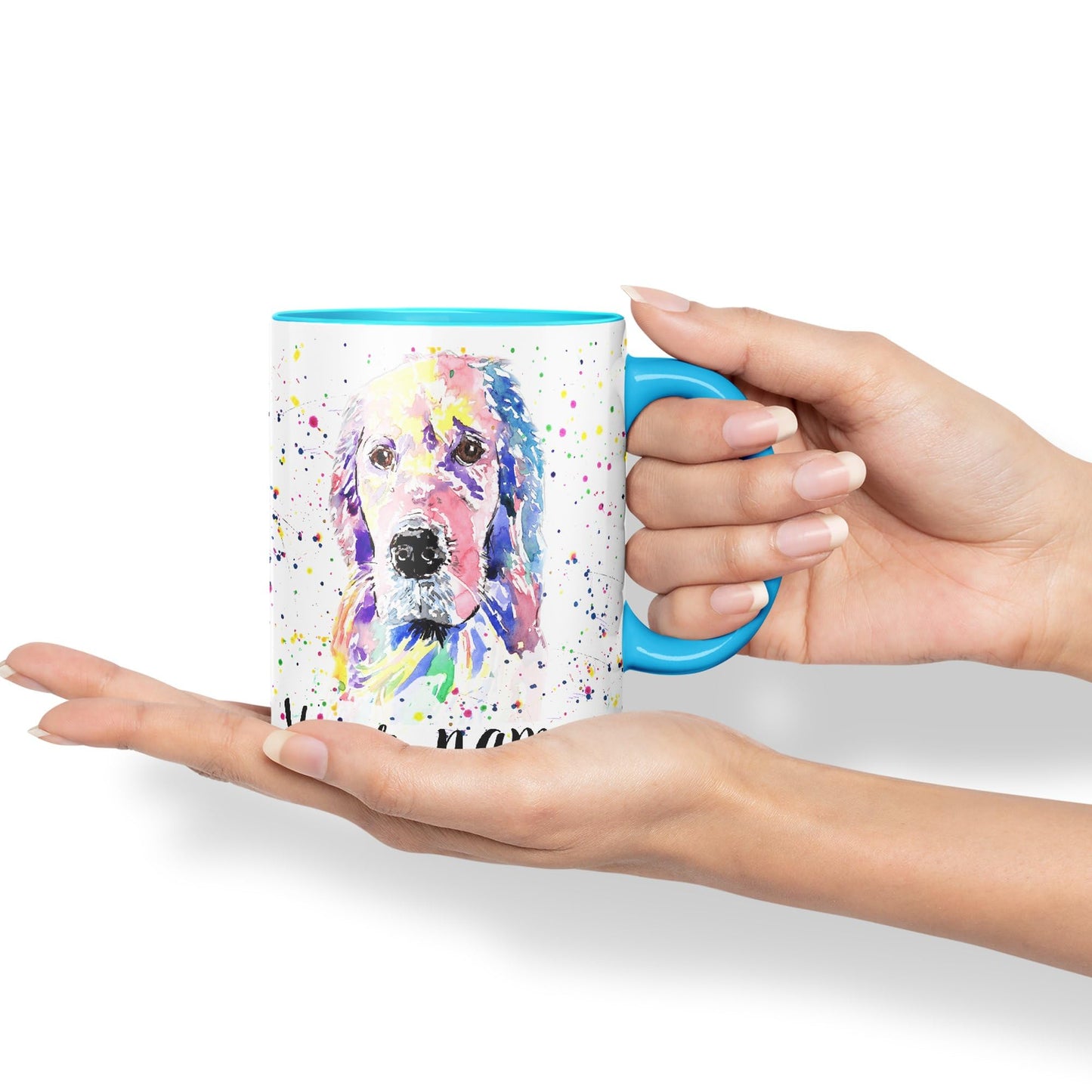 Vixar Personalised with Your Text Golden Retriever Dog Pet Animals Watercolour Art Coloured Ceramic Mug Cup Gift 330ml 11oz Custom Work Office Tea Coffee