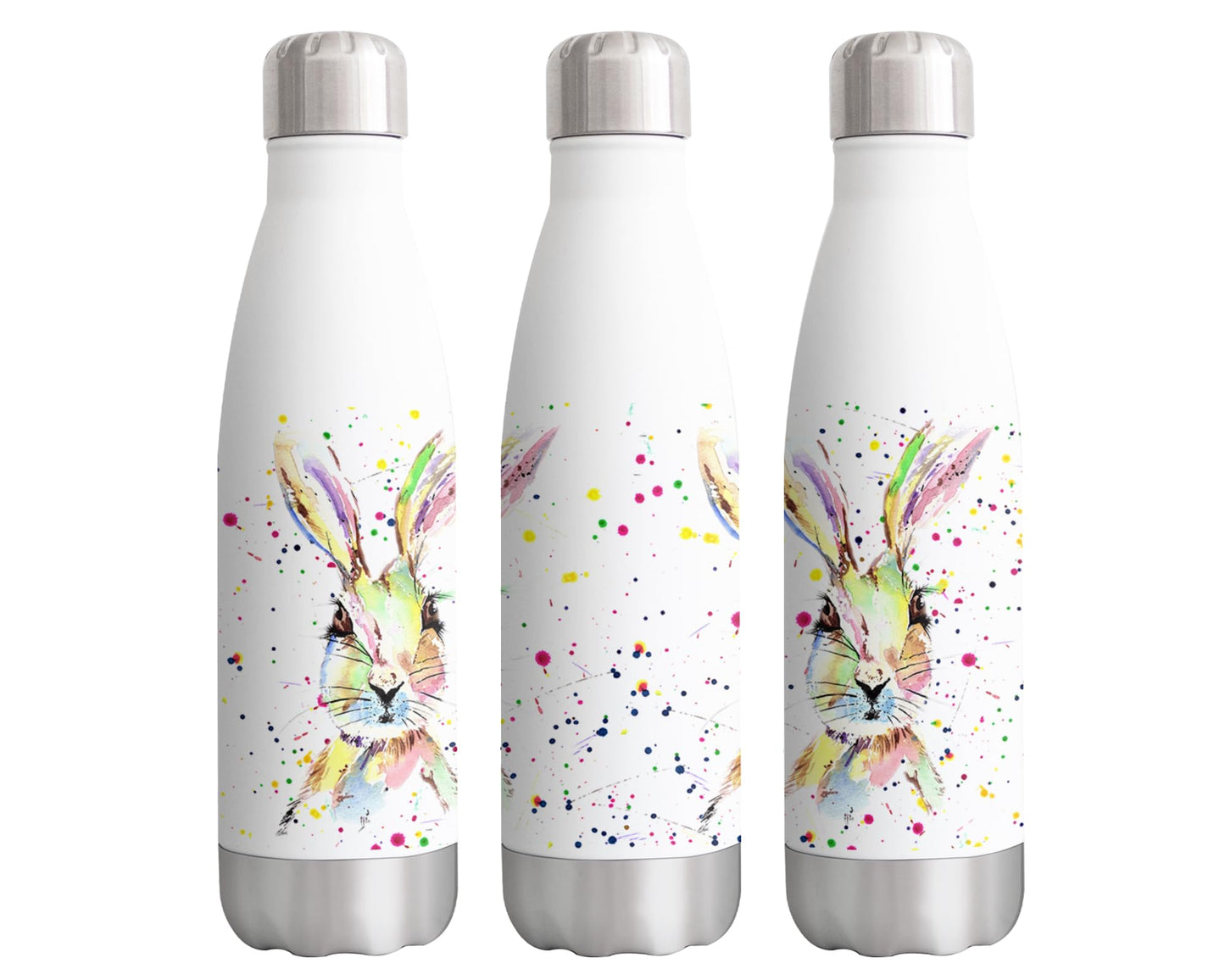 Vixar Hare Bunny Rabbit Pet animals Watercolour Bottle double Wall insulated Stainless steel sport Drinks 500ml