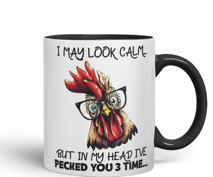 Vixar I May Look Calm.. Chickens Sarcastic Joke Ceramic Coloured Mug Cup for Tea Coffee Hot Brew 330ml 11oz