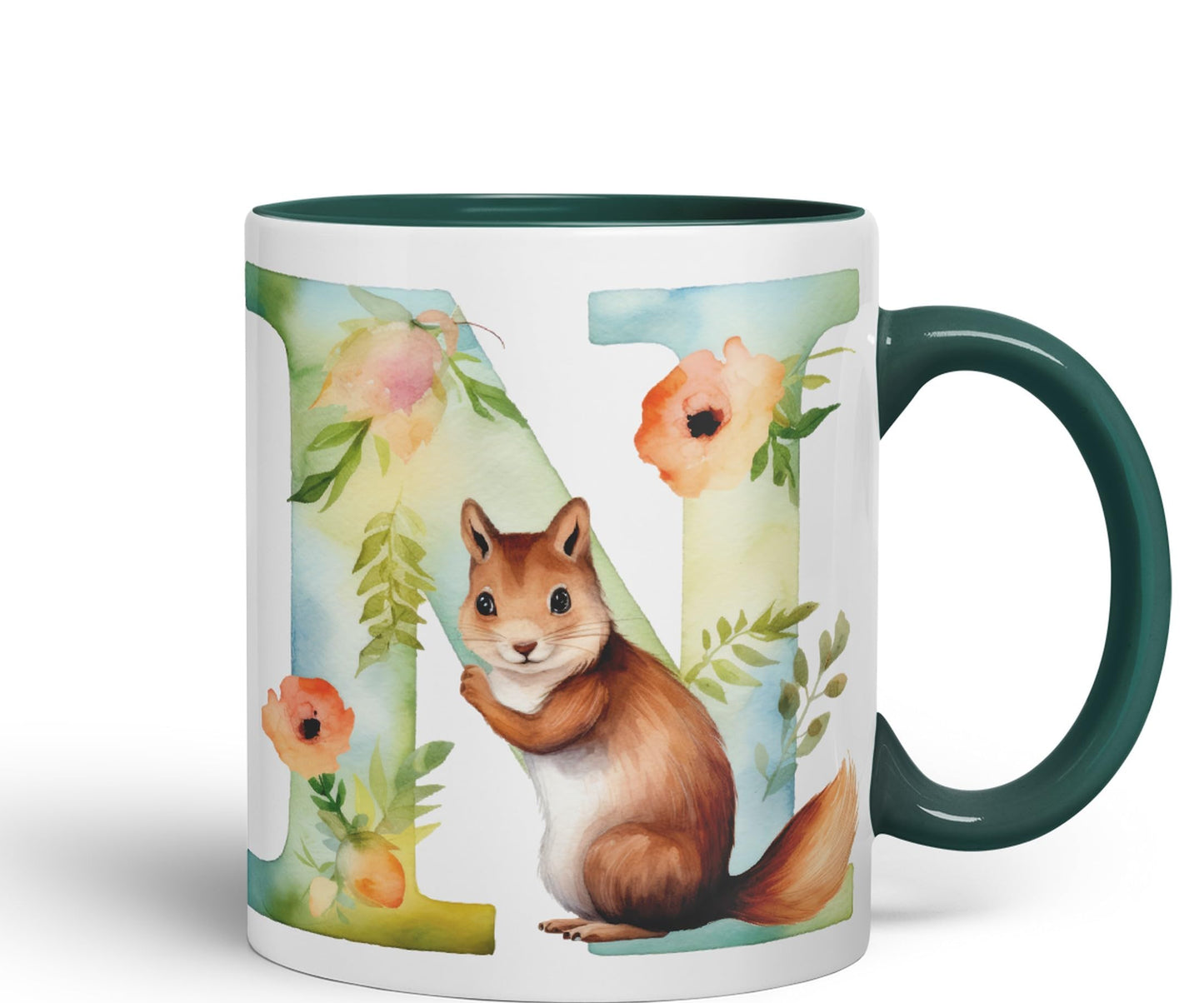 Letter N mug, Animals Alphabet Letter N Monogram animal for kids Ceramic Coloured Mug Cup for Tea Coffee Hot brew 330ml 11Oz Gift