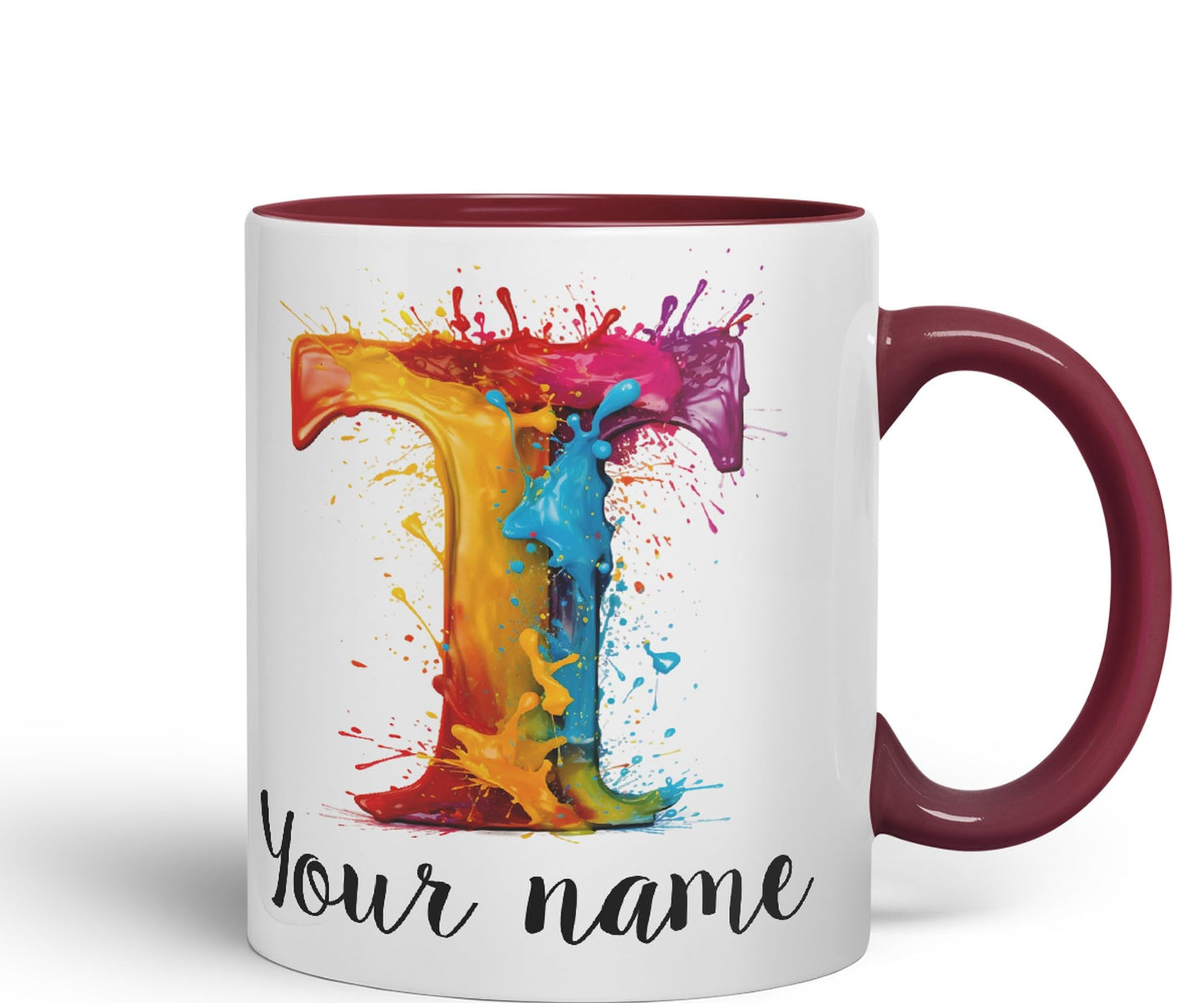 Personalised Letter T mug, Alphabet cusomized custom Letter T Monogram watercolour Ceramic Coloured Mug Cup for Tea Coffee Hot brew 330ml 11Oz Gift