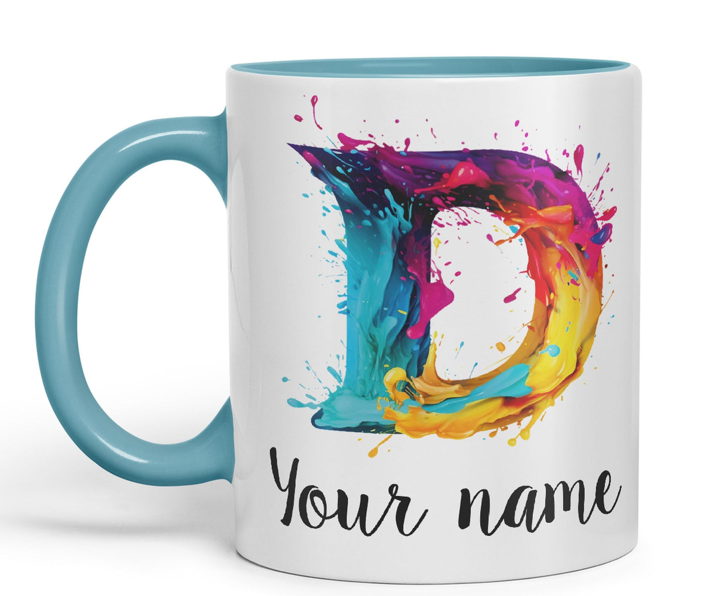 Personalised Letter D mug, Alphabet cusomized custom your Letter D Monogram watercolour Ceramic Coloured Mug Cup for Tea Coffee Hot brew 330ml 11Oz Gift