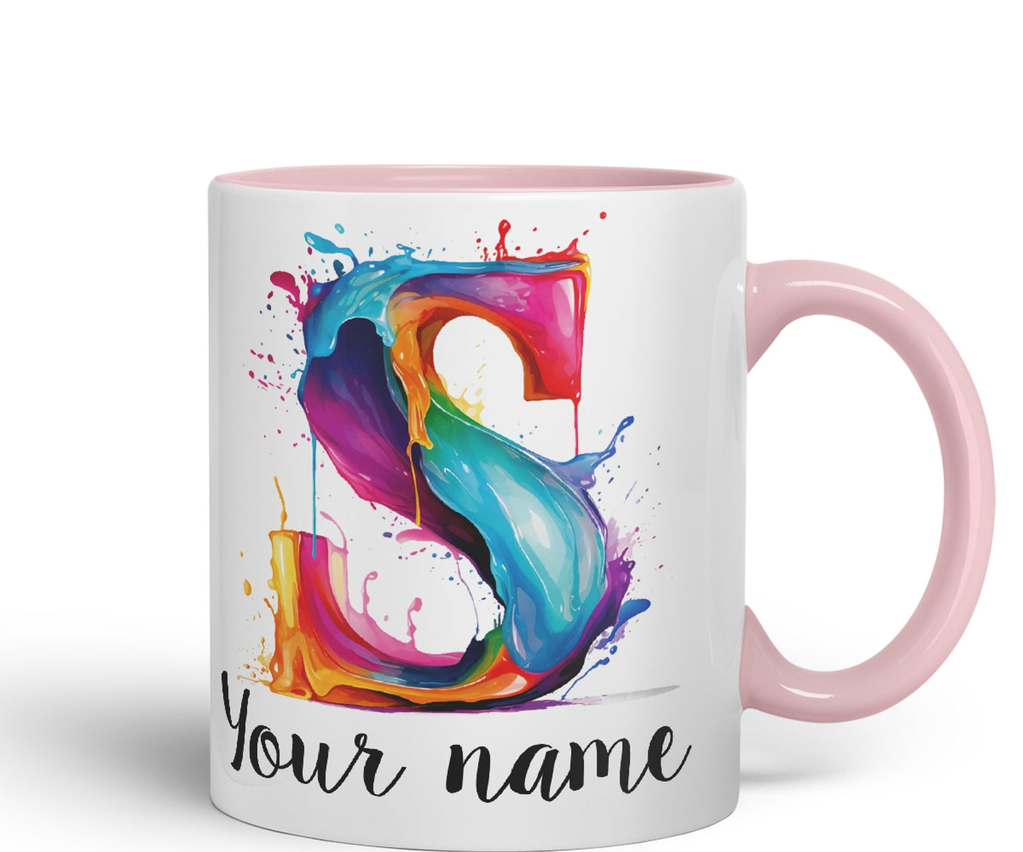 Personalised Letter S mug, Alphabet cusomized custom Letter S Monogram watercolour Ceramic Coloured Mug Cup for Tea Coffee Hot brew 330ml 11Oz Gift