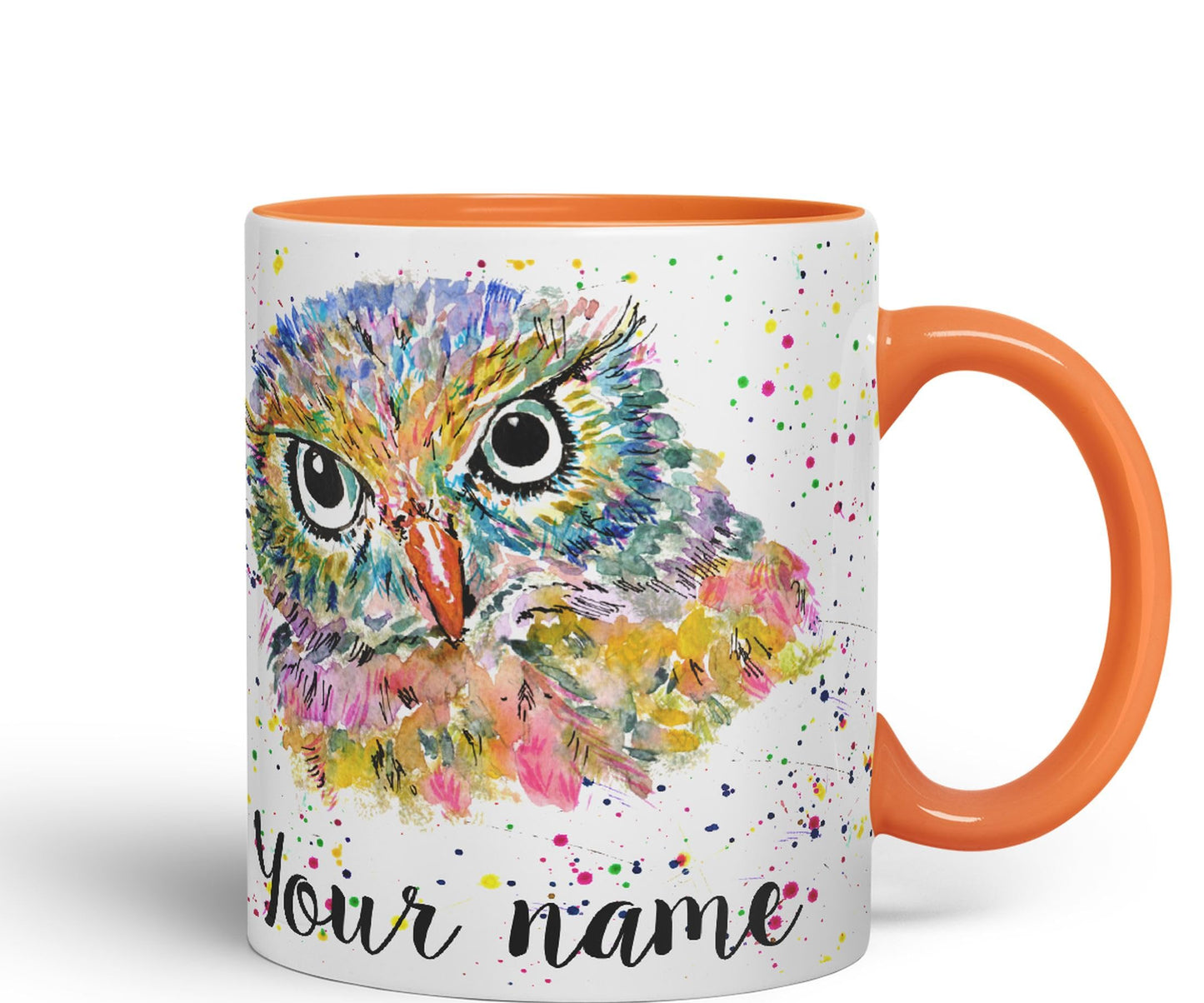 Vixar Personalised with Your Text Owl Bird Watercolour Art Coloured Ceramic Mug Cup Gift 330ml 11oz Custom Work Office Tea Coffee (O1)