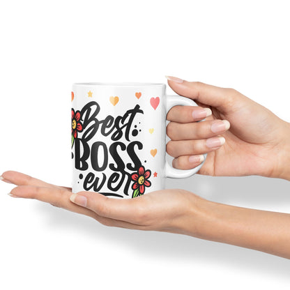 Vixar Best Boss Ever Joke Coloured Ceramic Mug Cup Gift 330ml 11oz Work Office Tea Coffee