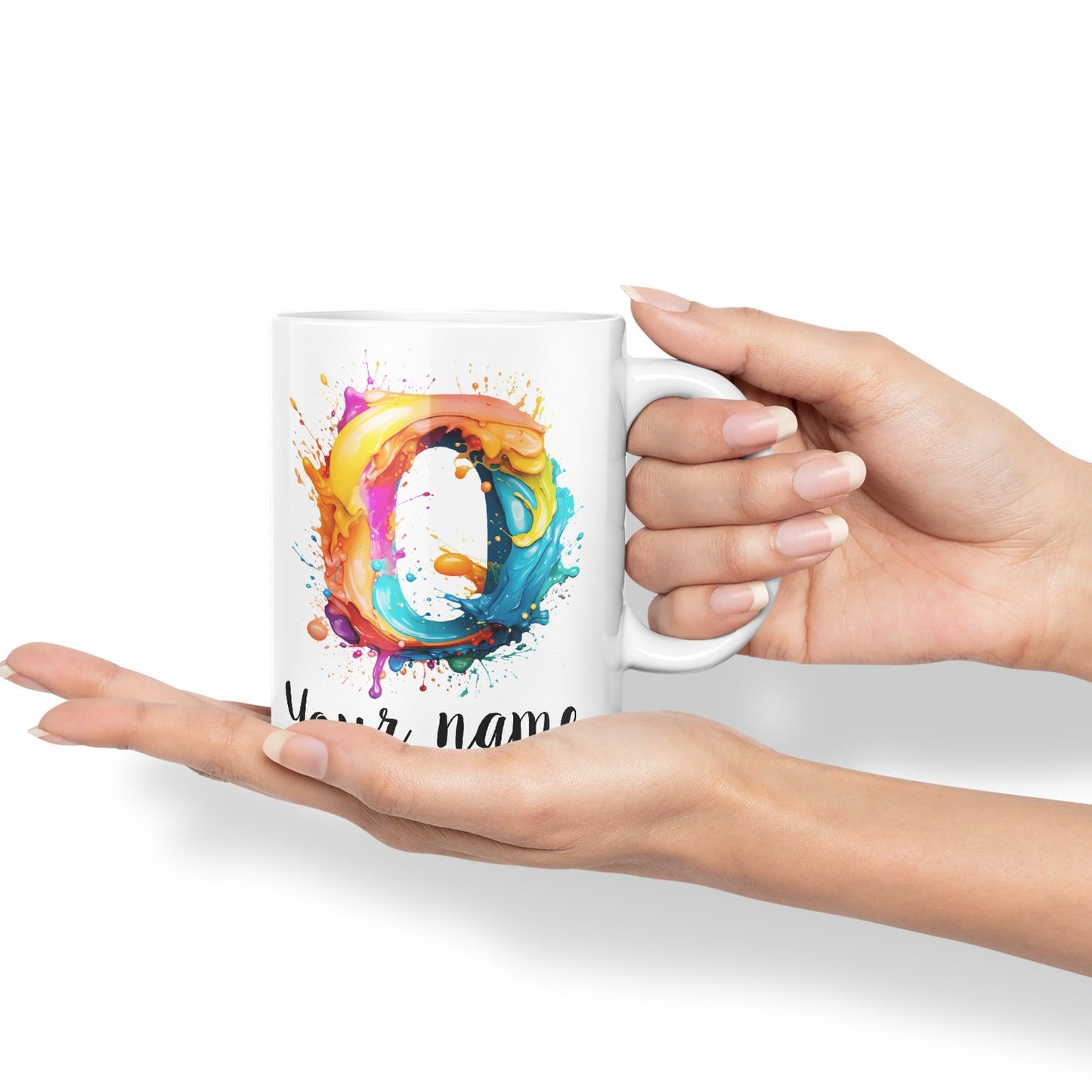 Personalised Letter O mug, Alphabet cusomized custom Letter O Monogram watercolour Ceramic Coloured Mug Cup for Tea Coffee Hot brew 330ml 11Oz Gift