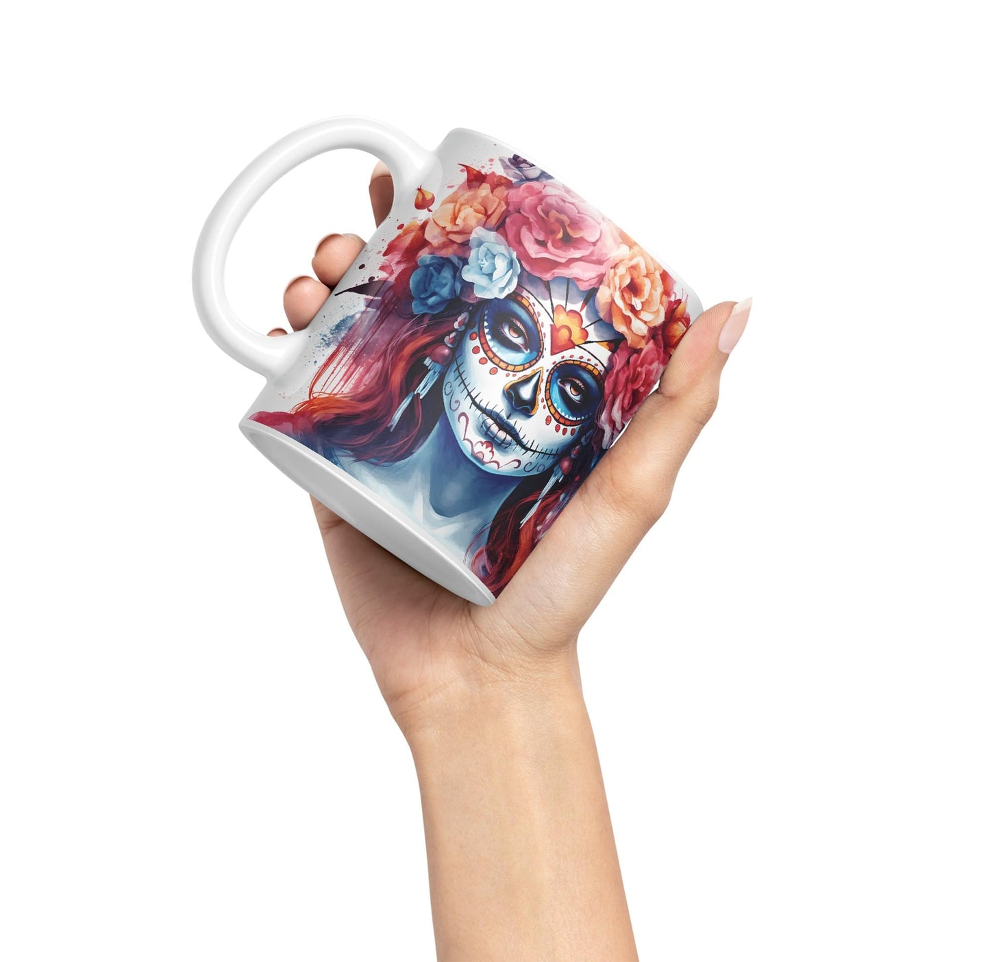 Sugar Skull and Roses Ceramic Coloured Mug Cup for Tea Coffee Hot Brew 330ml 11Oz Gift sk1