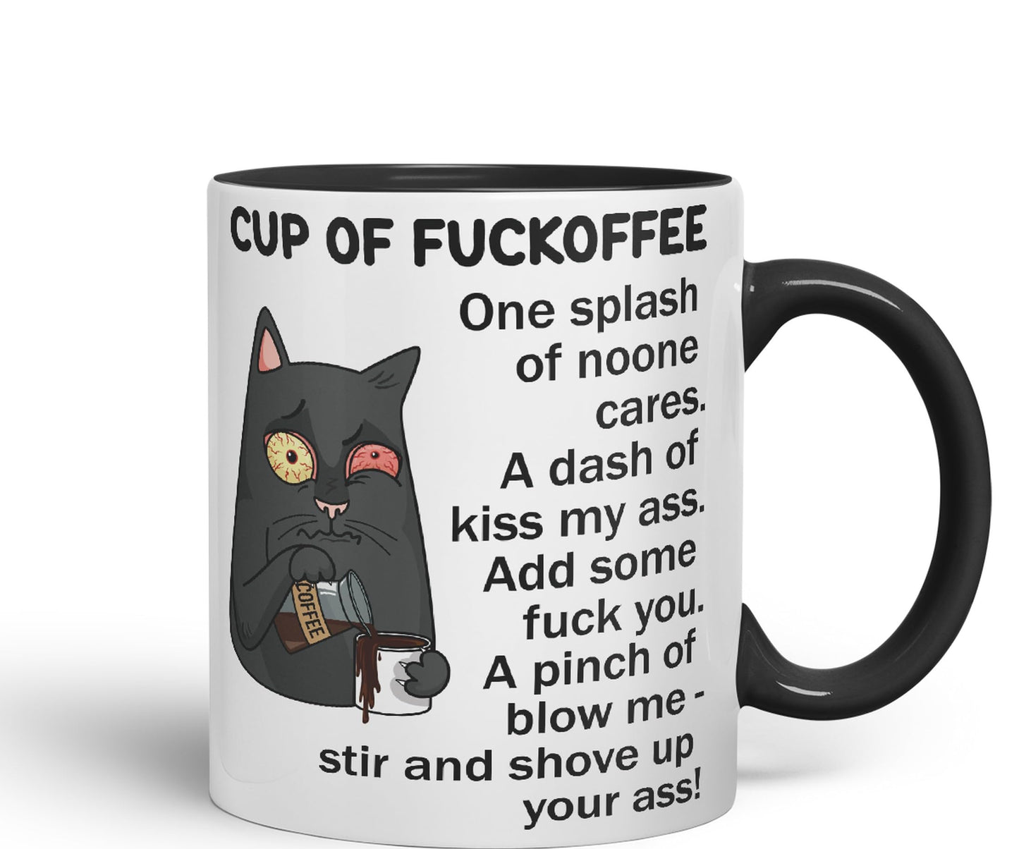 Cup of Fuckoffee, one Splash on Noone Cares cat Sarcastic Joke Ceramic Coloured Mug Cup for Tea Coffee Hot Brew 330ml 11Oz