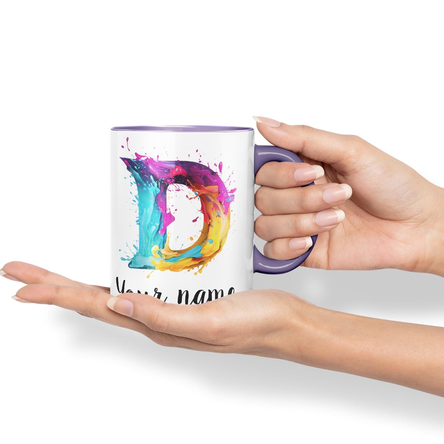 Personalised Letter D mug, Alphabet cusomized custom your Letter D Monogram watercolour Ceramic Coloured Mug Cup for Tea Coffee Hot brew 330ml 11Oz Gift