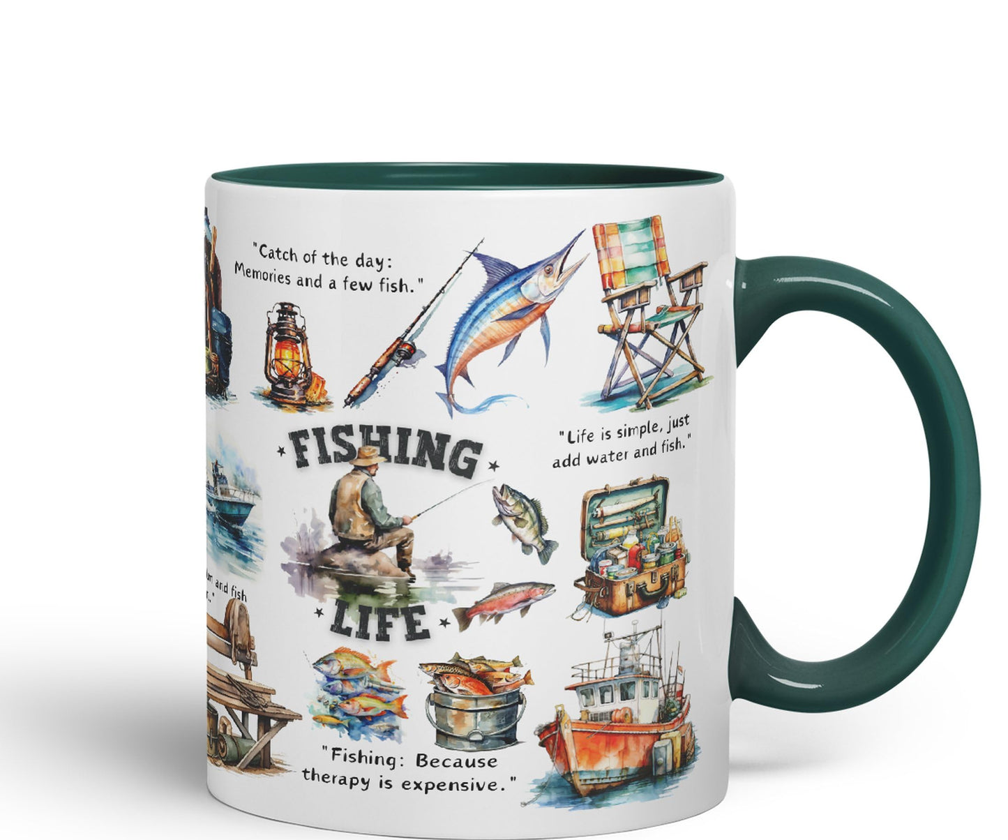 Fishing Life fish hobby Ceramic Coloured Mug Cup for Tea Coffee Hot brew 330ml 11Oz Gift