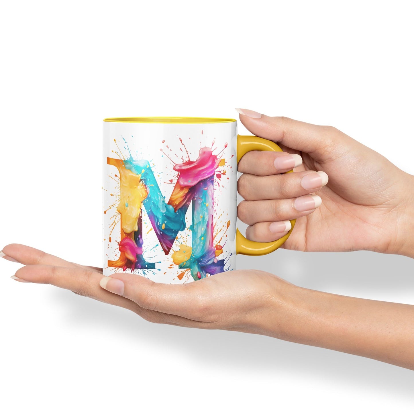 Letter M mug, Alphabet Letter M Monogram watercolour Ceramic Coloured Mug Cup for Tea Coffee Hot brew 330ml 11Oz Gift