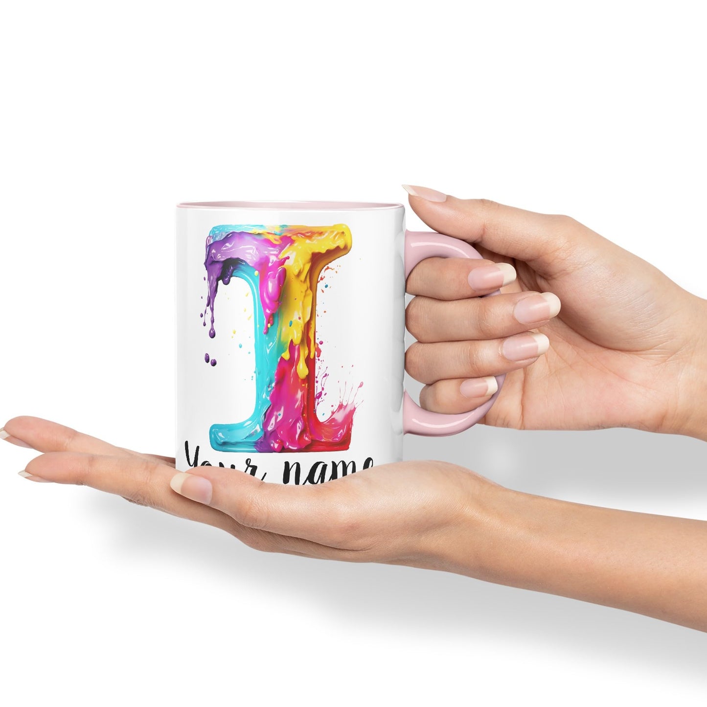 Personalised Letter I mug, Alphabet cusomized custom Letter I Monogram watercolour Ceramic Coloured Mug Cup for Tea Coffee Hot brew 330ml 11Oz Gift