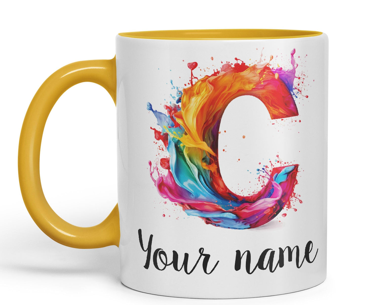 Personalised Letter C mug, Alphabet cusomized custom your Letter C Monogram watercolour Ceramic Coloured Mug Cup for Tea Coffee Hot brew 330ml 11Oz Gift