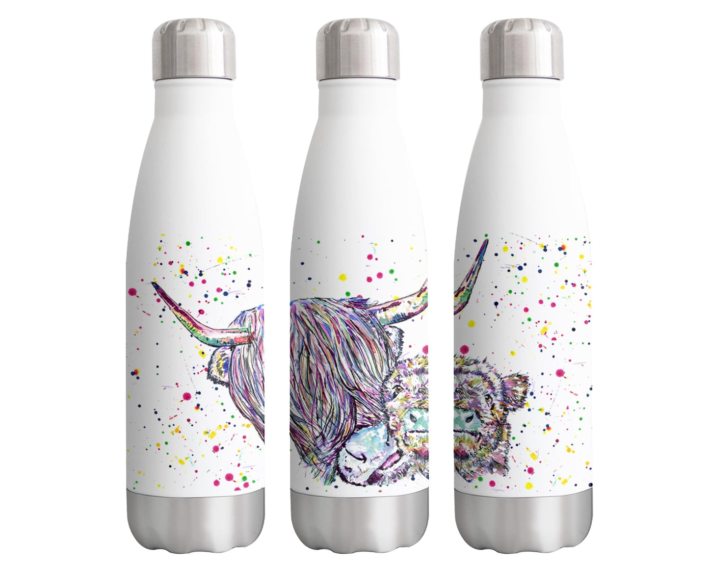 Vixar Highland Cow with calf Scottish Farm Animals Watercolour Bottle double Wall insulated Stainless steel sport Drinks 500ml HC3