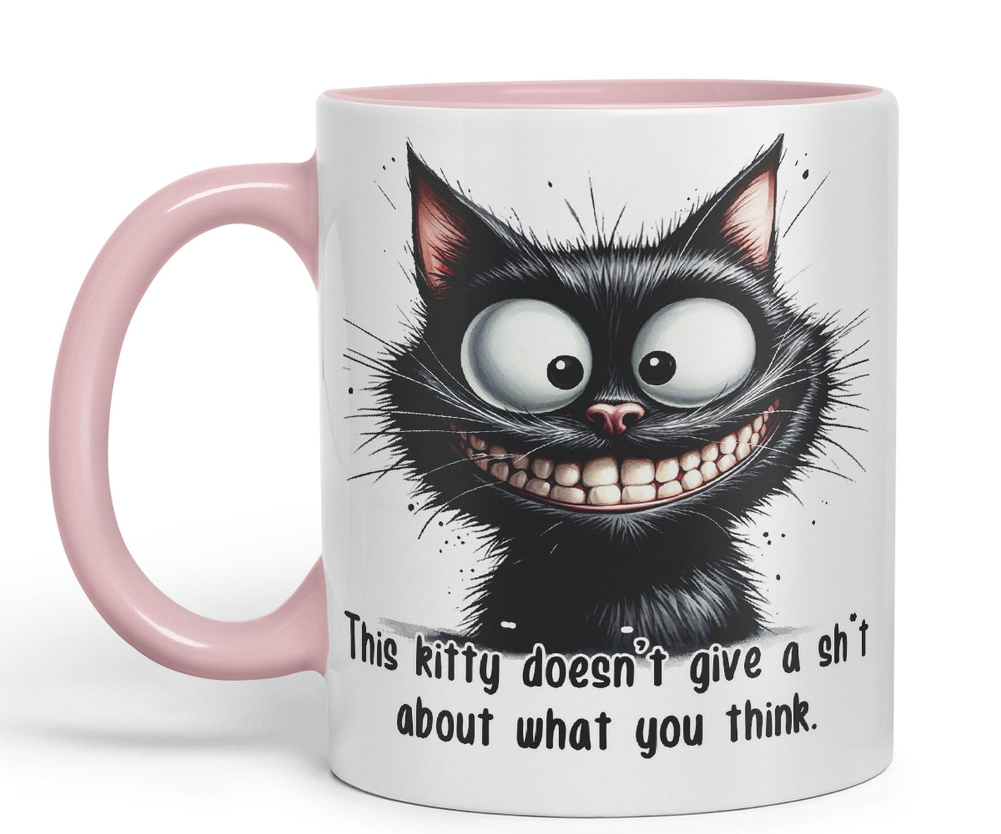 This Kitty Doesn't give a sh.. About What You Think cat Joke sarkasm Sarcastic Ceramic Coloured Mug Cup for Tea Coffee Hot Brew 330ml 11Oz Gift