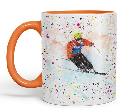 Skiing Ski winter sport watercolour Ceramic Coloured Mug Cup for Tea Coffee Hot brew 330ml 11Oz Gift
