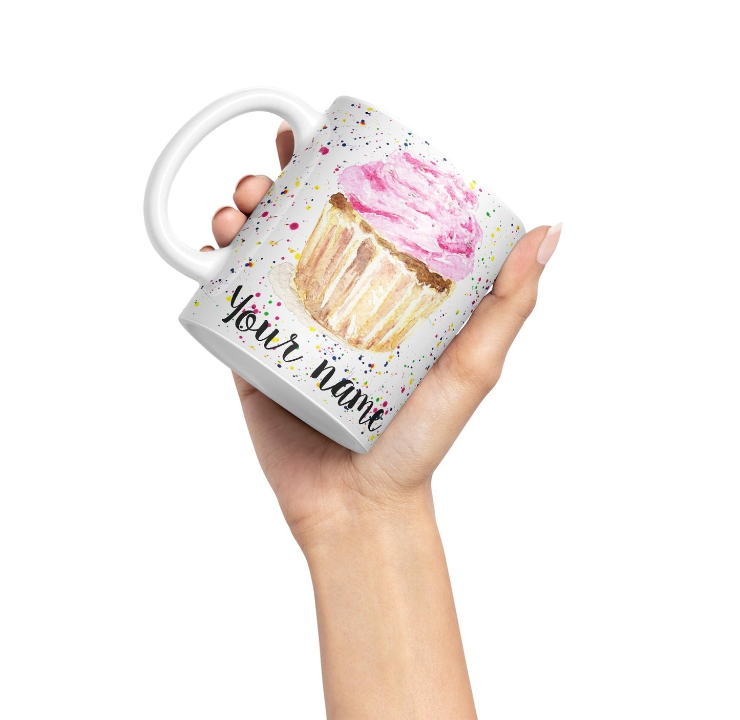 Vixar Personalised with Your Text Cupcake Cake Watercolour Art Coloured Ceramic Mug Cup Gift 330ml 11oz Custom Work Office Tea Coffee