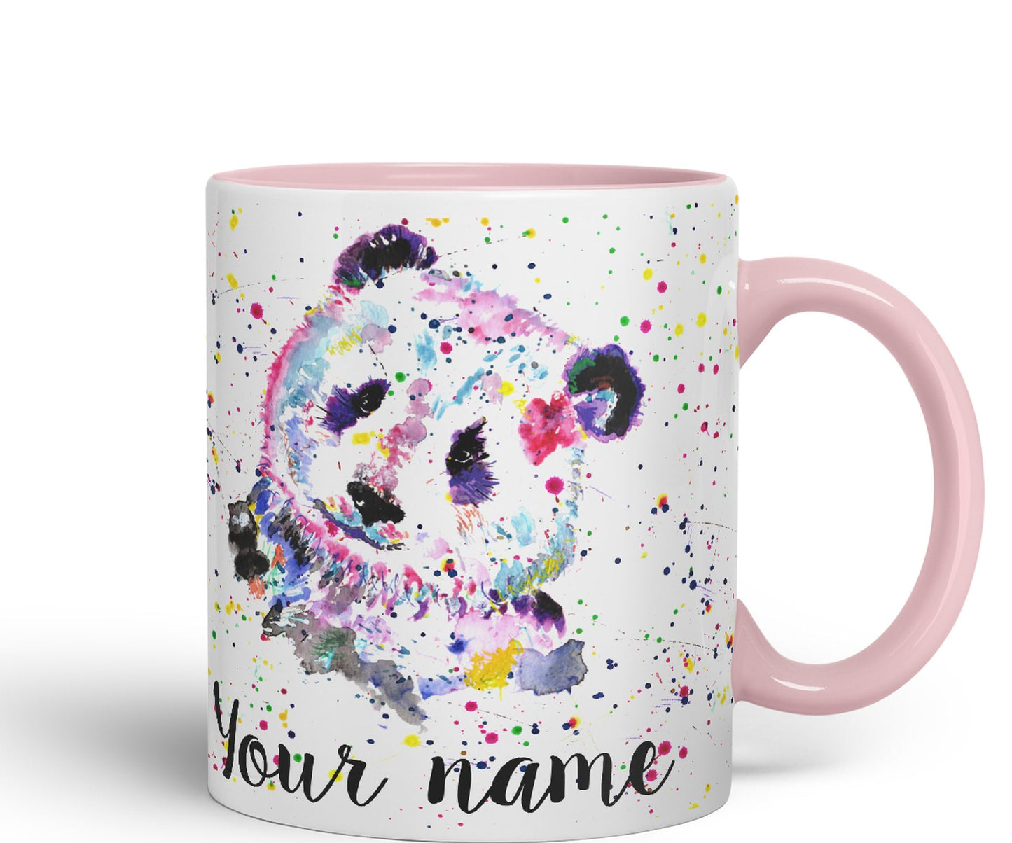 Vixar Personalised with Your Text Panda Bear Watercolour Art Coloured Ceramic Mug Cup Gift 330ml 11oz Custom Work Office Tea Coffee (O1)