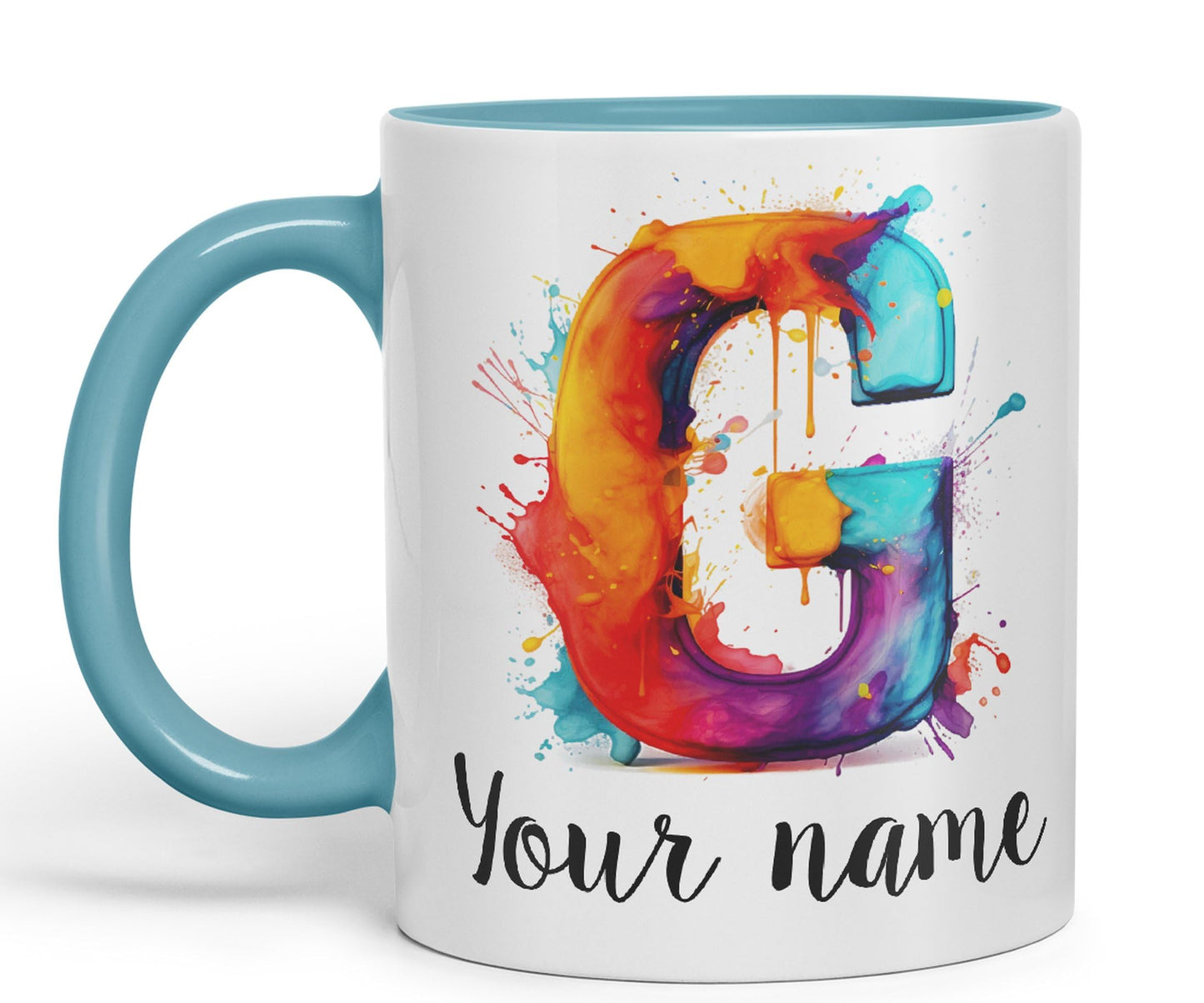 Personalised Letter G mug, Alphabet cusomized custom your Letter G Monogram watercolour Ceramic Coloured Mug Cup for Tea Coffee Hot brew 330ml 11Oz Gift