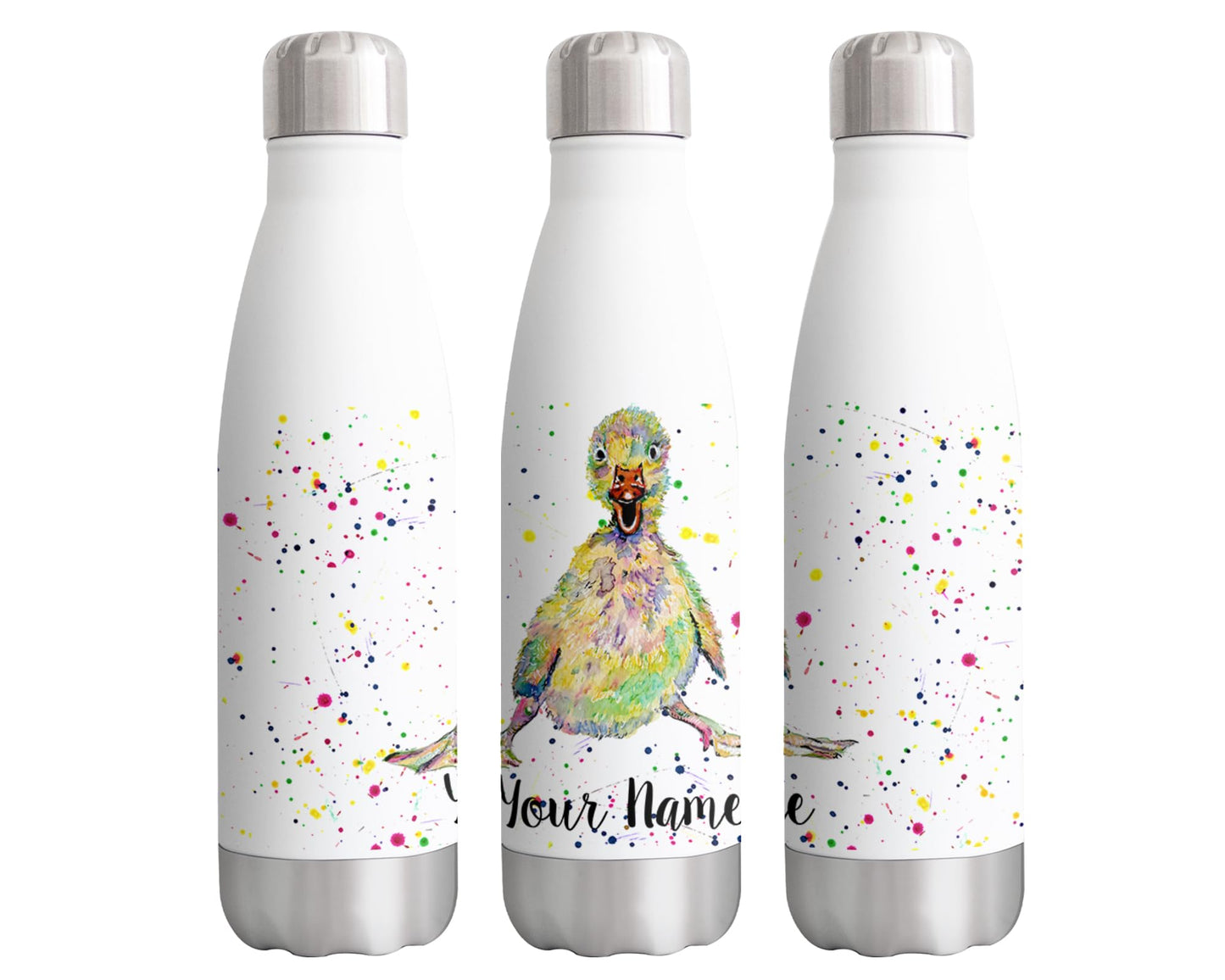 Vixar Ducklink Personalised Custom Bottle with your Text/name Duck Baby farm animals Watercolour Animals Bottle Double Wall Insulated Stainless Steel Sport Drinks 500ml