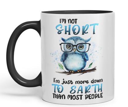 Vixar I'm Not Short, I'm just More Down to Earth Than Most People, owl Sarcastic Joke Ceramic Coloured Mug Cup for Tea Coffee Hot Brew 330ml 11Oz
