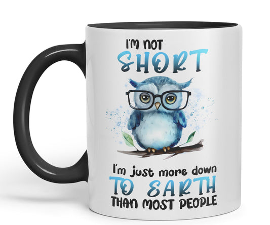 Vixar I'm Not Short, I'm just More Down to Earth Than Most People, owl Sarcastic Joke Ceramic Coloured Mug Cup for Tea Coffee Hot Brew 330ml 11Oz