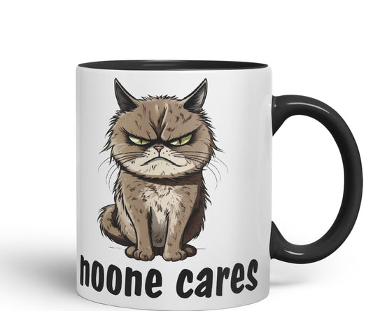 Nooone Cares Cat Kitten Joke sarkasm Sarcastic Ceramic Coloured Mug Cup for Tea Coffee Hot Brew 330ml 11Oz Gift