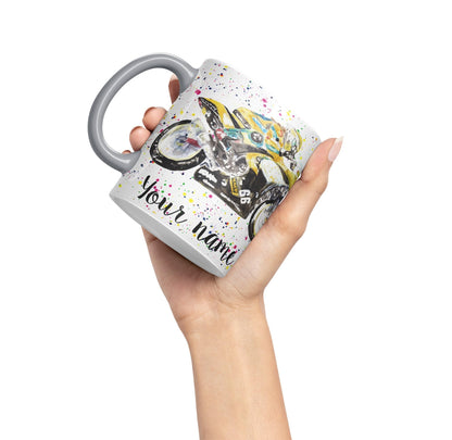 Vixar Personalised with Your Text Motorbike Motocycle Watercolour Art Coloured Ceramic Mug Cup Gift 330ml 11oz Custom Work Office Tea Coffee