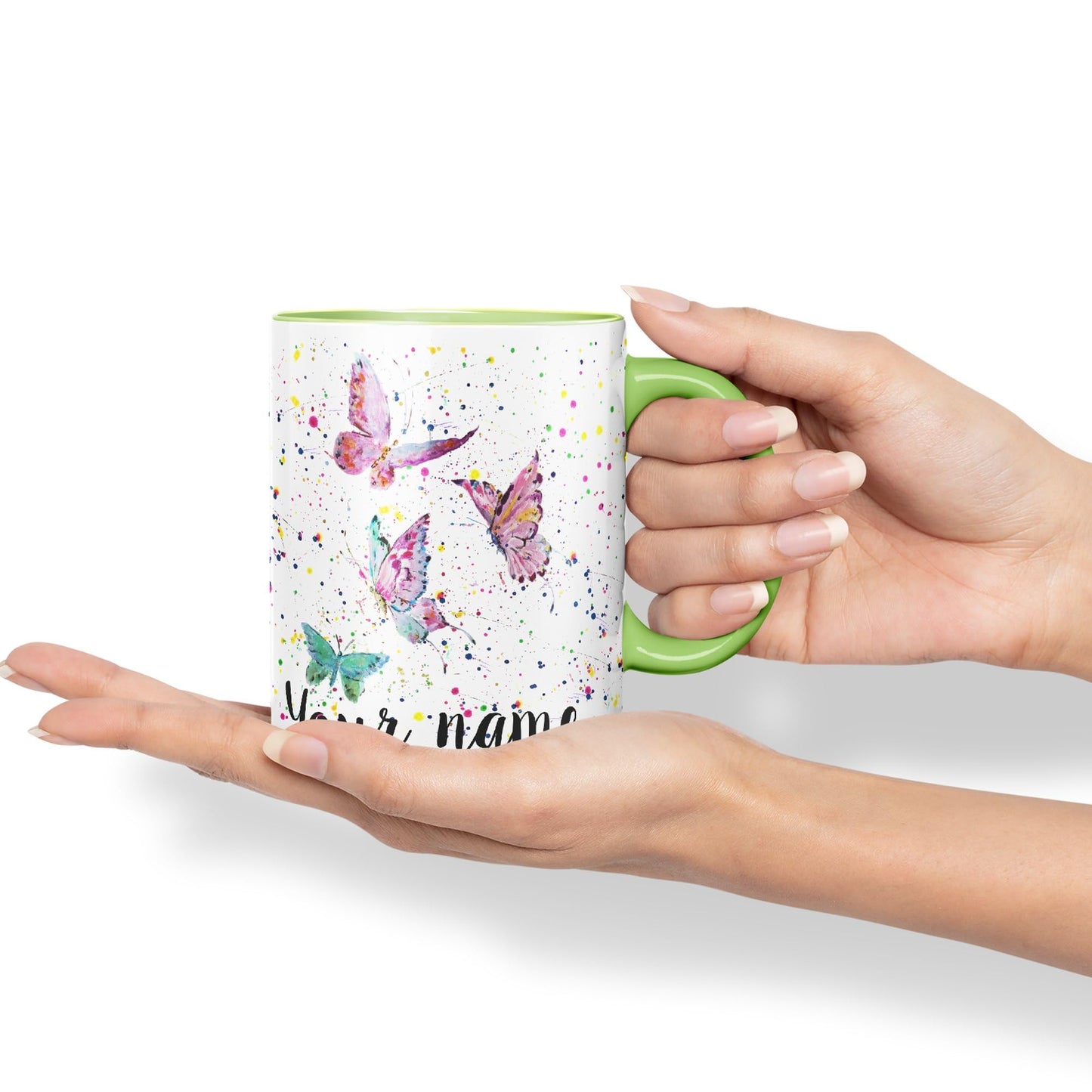 Personalised mug with Your Text name Butterfly animals Watercolour Art Coloured Ceramic Mug Cup Gift 330ml 11oz Custom Work Office Tea Coffee