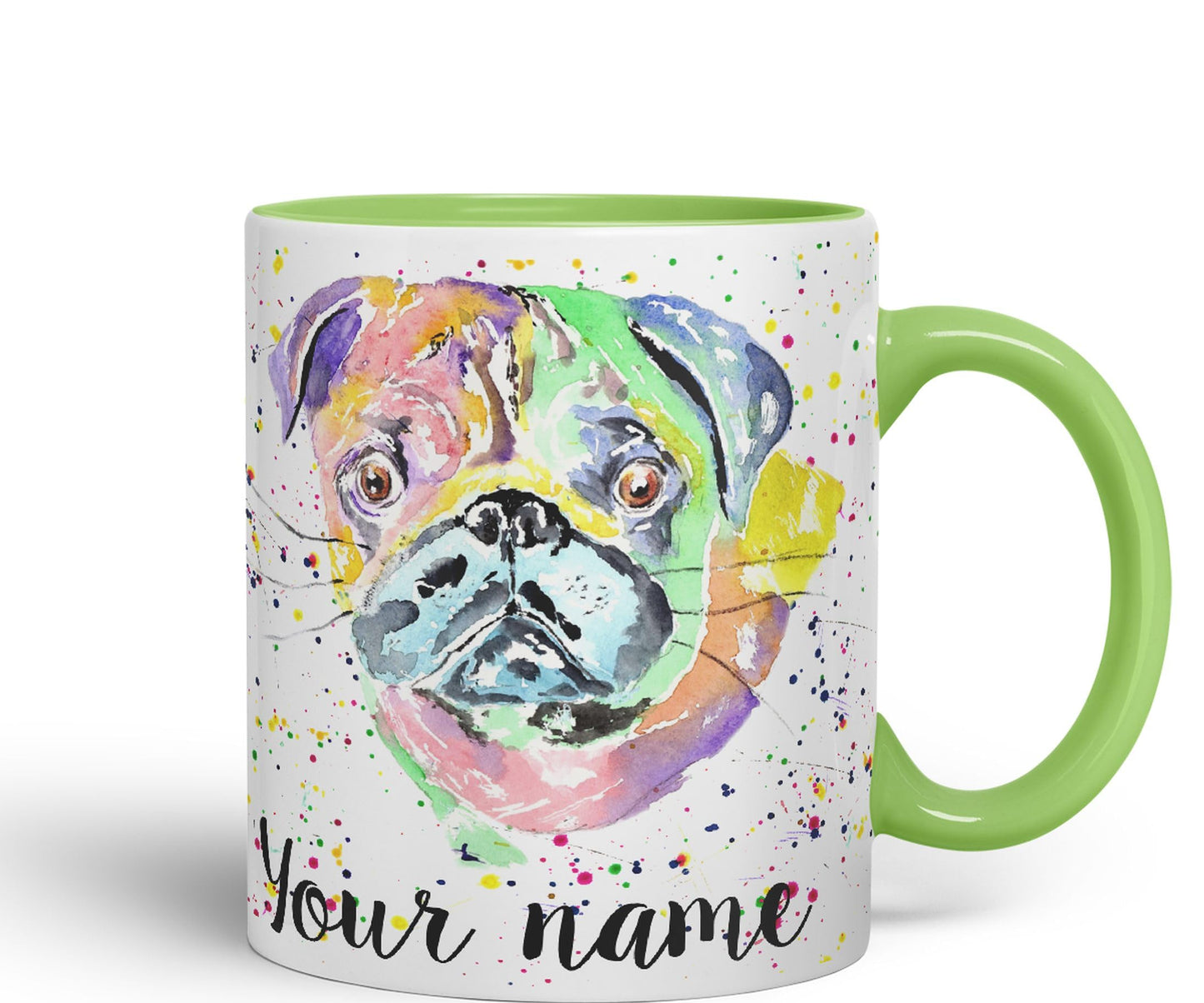 Vixar Personalised with Your Text Pug Chinese Dog Pet Art Coloured Ceramic Mug Cup Gift 330ml 11oz Custom Work Office Tea Coffee