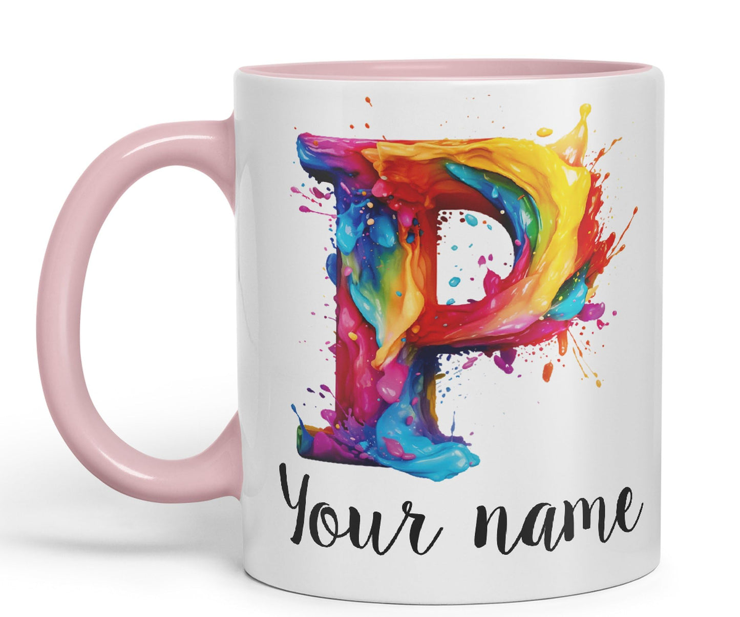 Personalised Letter P mug, Alphabet cusomized custom Letter P Monogram watercolour Ceramic Coloured Mug Cup for Tea Coffee Hot brew 330ml 11Oz Gift