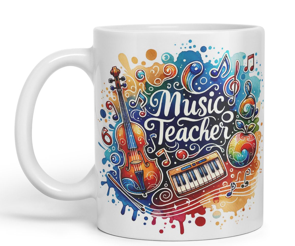 Vixar Music Teacher Mug Thank You, End of School Gift Ceramic Coloured Mug Cup for Tea Coffee Hot Brew 330ml 11Oz Gift