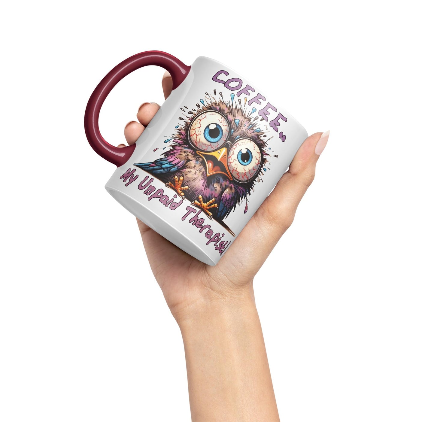 Coffee My Unpaid Therapist! Bird Joke sarkasm Sarcastic Ceramic Coloured Mug Cup for Tea Coffee Hot Brew 330ml 11Oz Gift