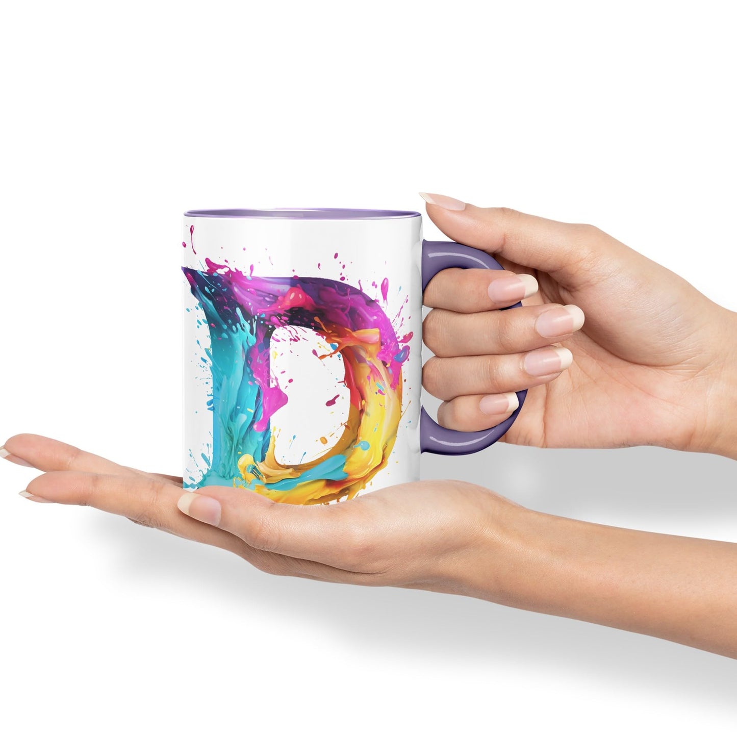 Letter D mug, Alphabet Letter D Monogram watercolour Ceramic Coloured Mug Cup for Tea Coffee Hot brew 330ml 11Oz Gift