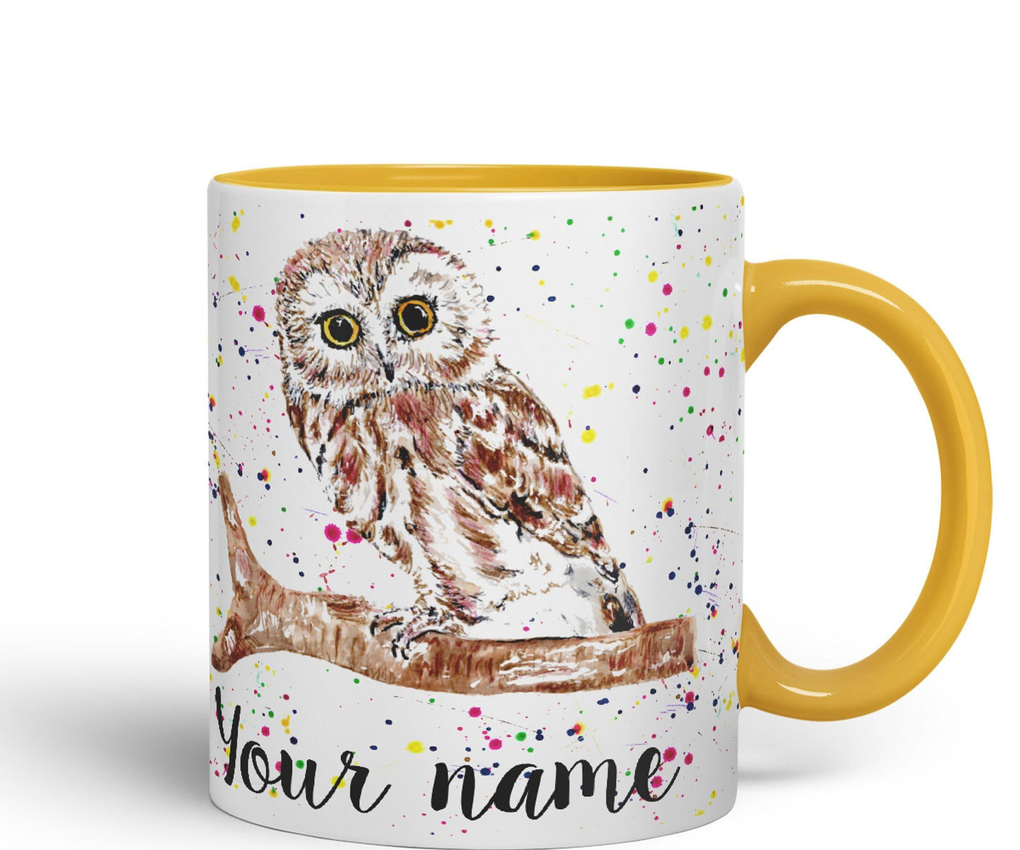 Vixar Personalised with Your Text Owl Bird Watercolour Art Coloured Ceramic Mug Cup Gift 330ml 11oz Custom Work Office Tea Coffee (O2)