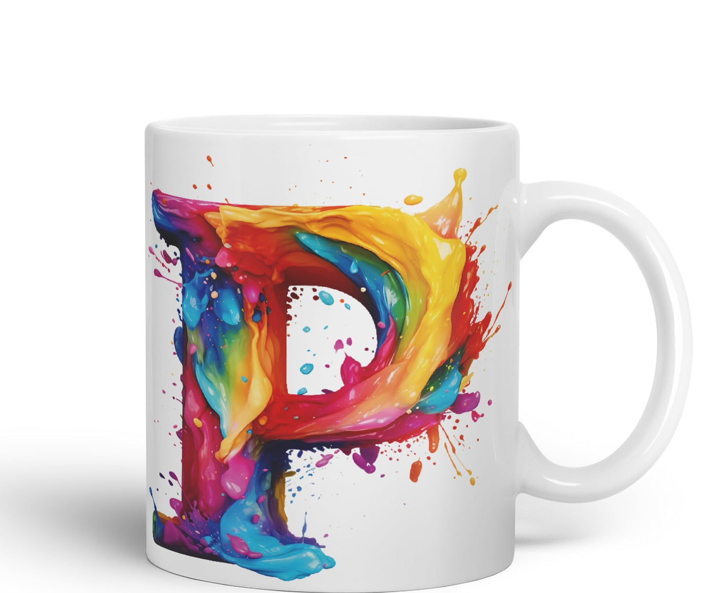 Letter P mug, Alphabet Letter P Monogram watercolour Ceramic Coloured Mug Cup for Tea Coffee Hot brew 330ml 11Oz Gift