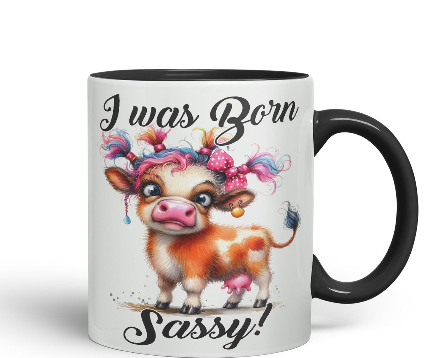 I was Born Sassy Cow Joke sarkasm Sarcastic Ceramic Coloured Mug Cup for Tea Coffee Hot Brew 330ml 11Oz Gift