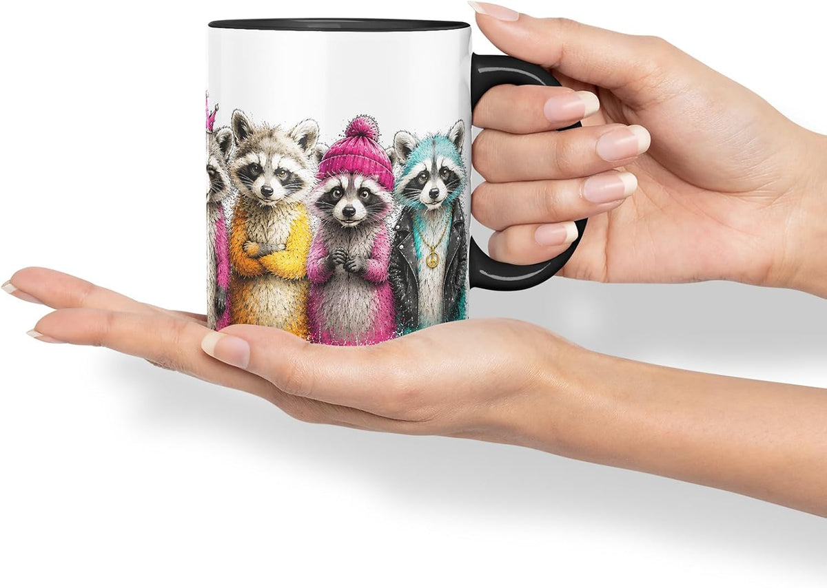 Raccoon Mug – Cute Raccoon Coloured Ceramic Mug Cup Gift, 11oz (Black)