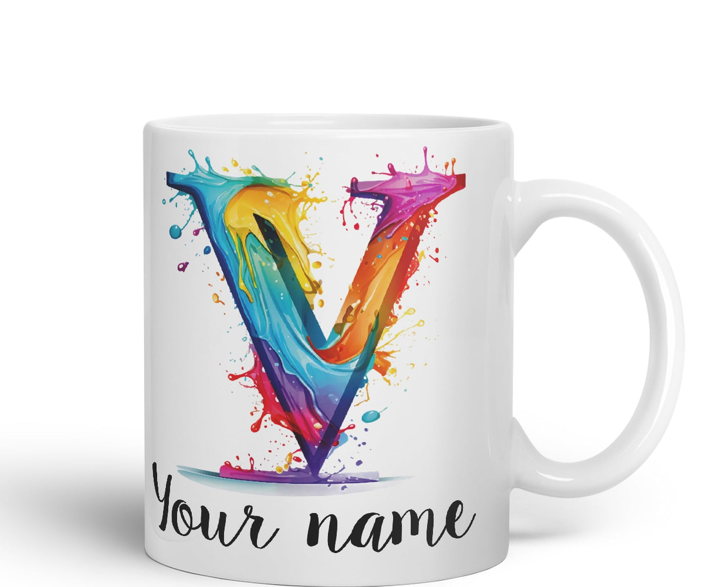 Personalised Letter V mug, Alphabet cusomized custom Letter V Monogram watercolour Ceramic Coloured Mug Cup for Tea Coffee Hot brew 330ml 11Oz Gift