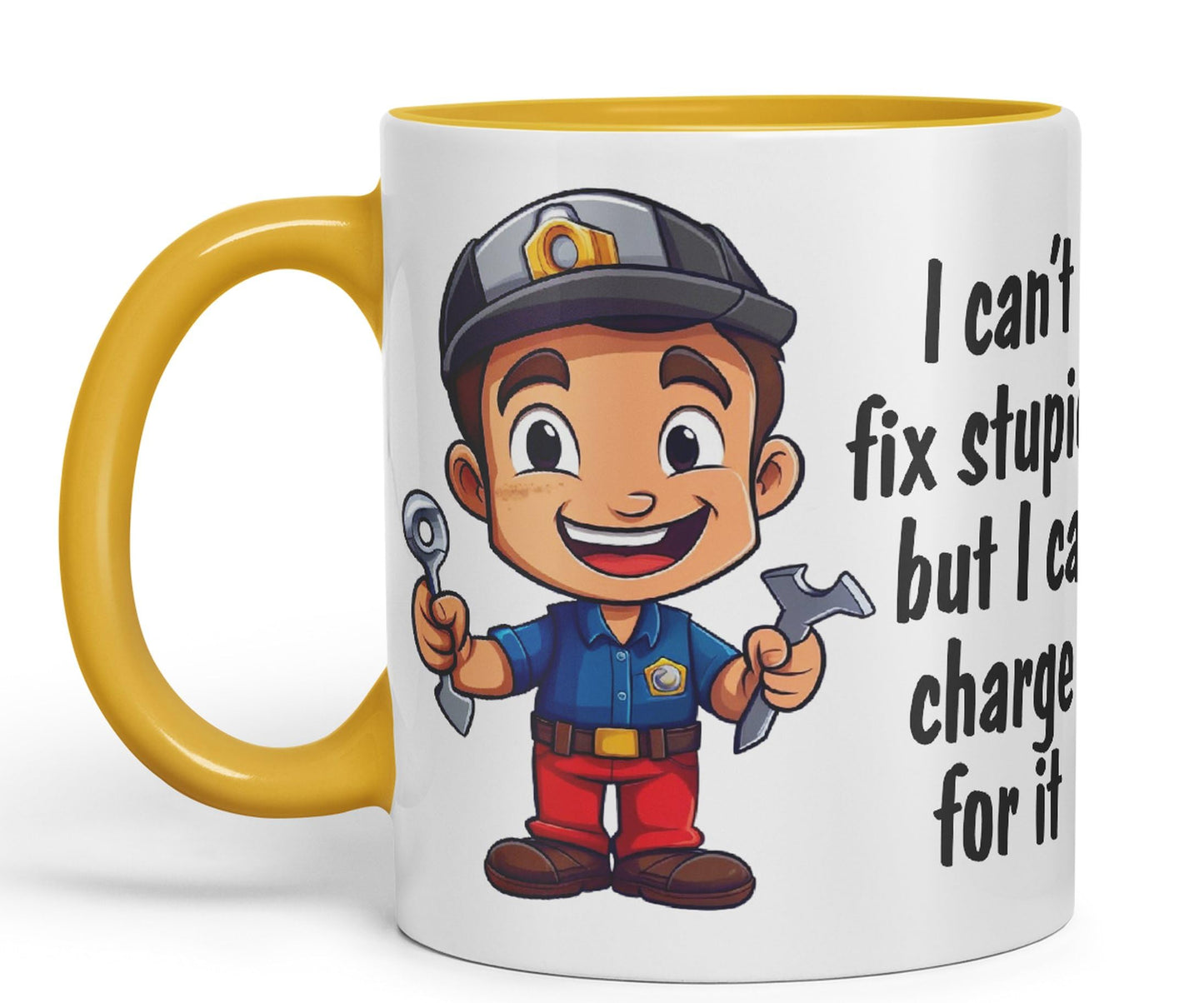 I Can't fix Stupid.. But I can Charge for it, Joke Sarcastic Ceramic Coloured Mug Cup for Tea Coffee Hot Brew 330ml 11Oz