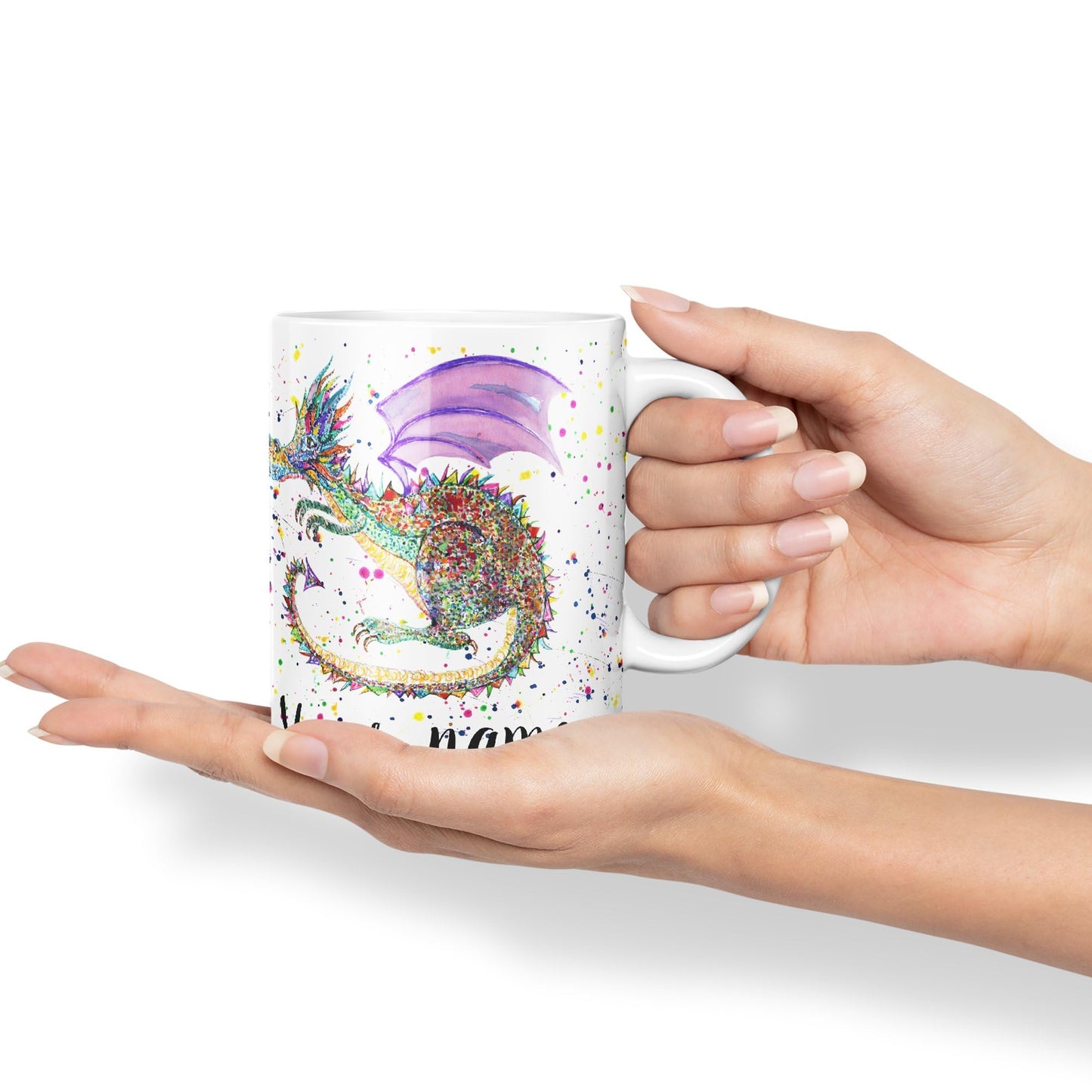 Personalised with Your Text Mythical Dragon Lizard Reptile Watercolour Art Coloured Ceramic Mug Cup Gift 330ml 11oz Custom Work Office Tea Coffee