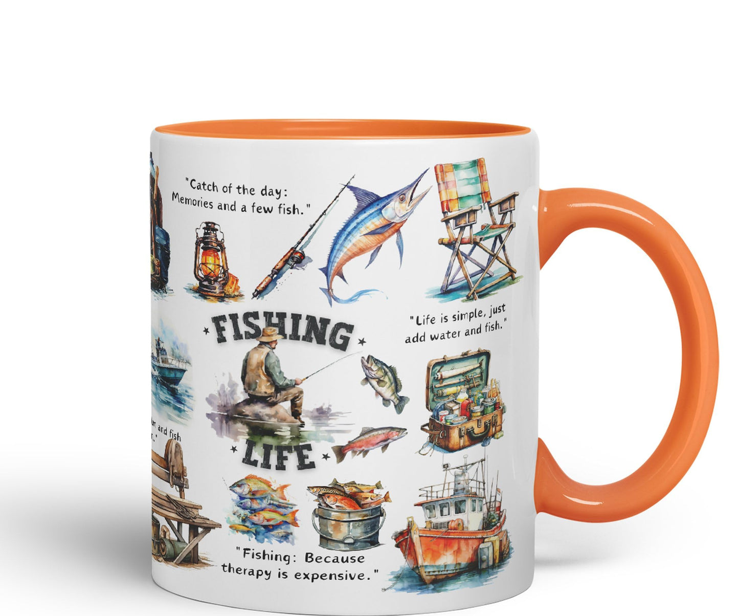 Fishing Life fish hobby Ceramic Coloured Mug Cup for Tea Coffee Hot brew 330ml 11Oz Gift