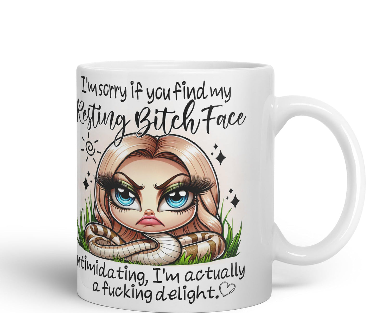 Im Sorry if You find My Resting Bitch face...,Snake Joke sarkasm Sarcastic Ceramic Coloured Mug Cup for Tea Coffee Hot Brew 330ml 11Oz Gift