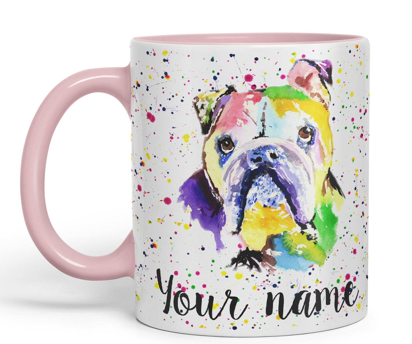 Vixar Personalised with Your Text Bully British Buldog Dog Pet Animal Watercolour Art Coloured Ceramic Mug Cup Gift 330ml 11oz Custom Work Office Tea Coffee