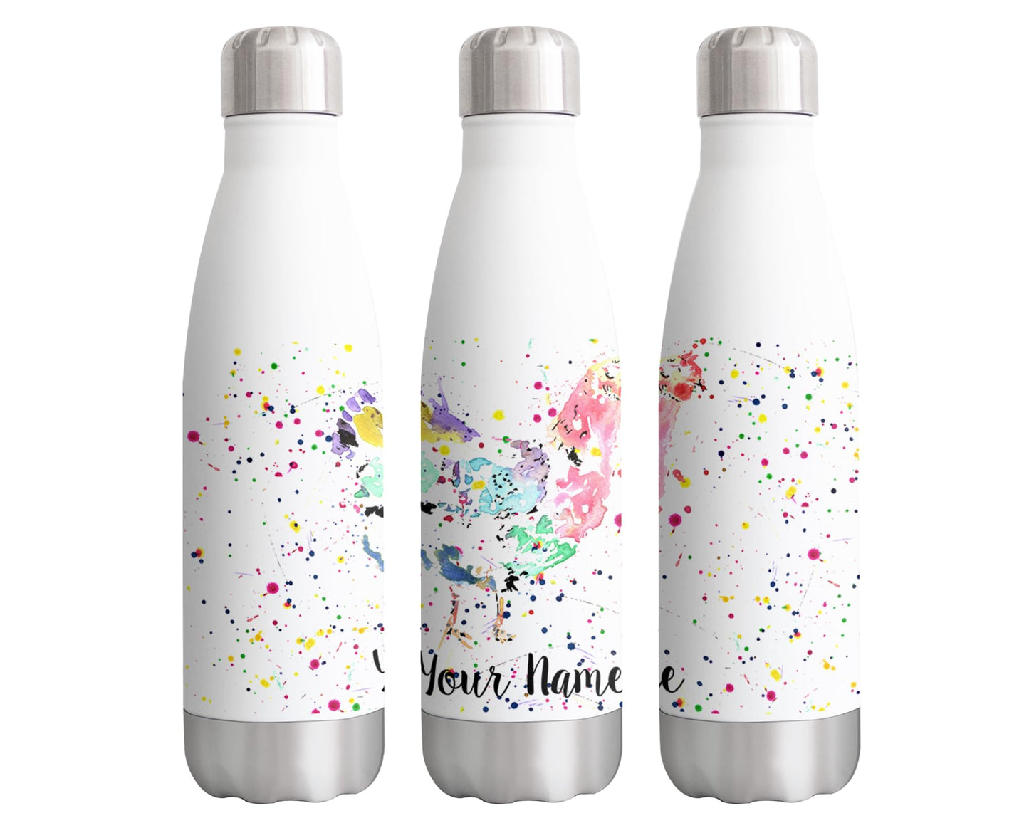 Vixar Hen Personalised Custom Bottle with your Text/name Chicken hens Farm animal Watercolour Bottle Double Wall Insulated Stainless Steel Sport Drinks 500ml